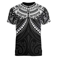 New Zealand Morepork Women V-Neck T-Shirt Maori Pattern Black LT05 - Polynesian Pride