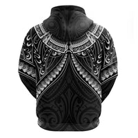 New Zealand Morepork Zip Hoodie Maori Pattern Black