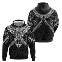 New Zealand Morepork Zip Hoodie Maori Pattern Black