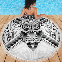 New Zealand Morepork Beach Blanket Maori Pattern White LT05 - Polynesian Pride