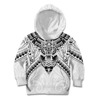 New Zealand Morepork Kid Hoodie Maori Pattern White