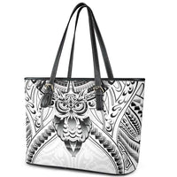 New Zealand Morepork Leather Tote Bag Maori Pattern White