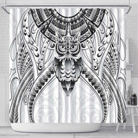 New Zealand Morepork Shower Curtain Maori Pattern White