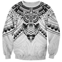 New Zealand Morepork Sweatshirt Maori Pattern White LT05 Unisex White - Polynesian Pride