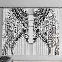 New Zealand Morepork Window Curtain Maori Pattern White LT05 With Hooks White - Polynesian Pride