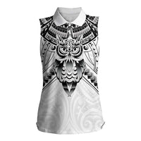 New Zealand Morepork Women Sleeveless Polo Shirt Maori Pattern White LT05 Female White - Polynesian Pride