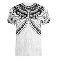 New Zealand Morepork Women V-Neck T-Shirt Maori Pattern White LT05 - Polynesian Pride