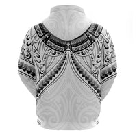 New Zealand Morepork Zip Hoodie Maori Pattern White