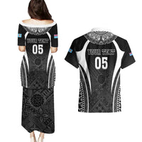 Custom Fiji Rugby Couples Matching Puletasi and Hawaiian Shirt Fijian Warrior Black LT05 - Polynesian Pride