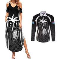 Custom Fiji Rugby Couples Matching Summer Maxi Dress and Long Sleeve Button Shirt Fijian Warrior Black LT05 Black - Polynesian Pride
