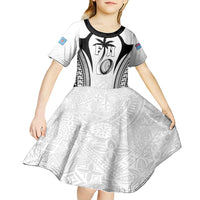 Custom Fiji Rugby Kid Short Sleeve Dress Fijian Warrior White