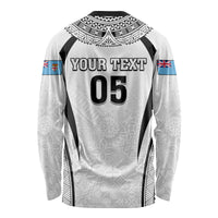Custom Fiji Rugby Long Sleeve Shirt Fijian Warrior White