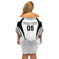 Custom Fiji Rugby Off Shoulder Short Dress Fijian Warrior White LT05 - Polynesian Pride