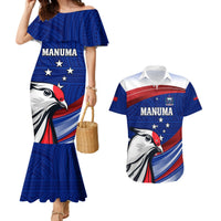 Custom Samoa Rugby Couples Matching Mermaid Dress and Hawaiian Shirt Manuma Ptilinopus Perousii LT05 Blue - Polynesian Pride