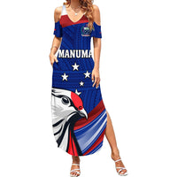 Custom Samoa Rugby Summer Maxi Dress Manuma Ptilinopus Perousii LT05 Women Blue - Polynesian Pride