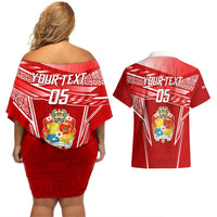 Custom Tonga Rugby Couples Matching Off Shoulder Short Dress and Hawaiian Shirt Kupesi Ngatu Pattern LT05 - Polynesian Pride