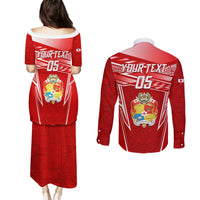 Custom Tonga Rugby Couples Matching Puletasi and Long Sleeve Button Shirt Kupesi Ngatu Pattern LT05 - Polynesian Pride