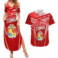 Custom Tonga Rugby Couples Matching Summer Maxi Dress and Hawaiian Shirt Kupesi Ngatu Pattern LT05 Red - Polynesian Pride