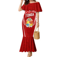 Custom Tonga Rugby Mermaid Dress Kupesi Ngatu Pattern LT05 Women Red - Polynesian Pride
