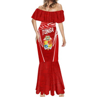 Custom Tonga Rugby Mermaid Dress Kupesi Ngatu Pattern LT05 - Polynesian Pride