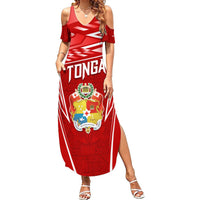 Custom Tonga Rugby Summer Maxi Dress Kupesi Ngatu Pattern LT05 Women Red - Polynesian Pride