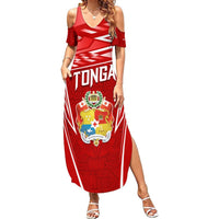 Custom Tonga Rugby Summer Maxi Dress Kupesi Ngatu Pattern LT05 Women Red - Polynesian Pride
