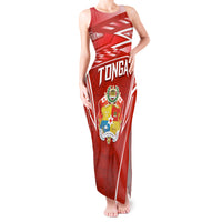 Custom Tonga Rugby Tank Maxi Dress Kupesi Ngatu Pattern LT05 Women Red - Polynesian Pride