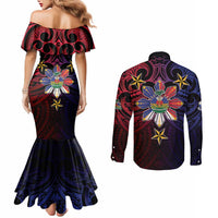 Haiti Philippines Couples Matching Mermaid Dress and Long Sleeve Button Shirt Haitian Coat Of Arms With Filipino Sun
