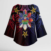 Haiti Philippines Kimono Sleeve Blouse Haitian Coat Of Arms With Filipino Sun LT05 - Polynesian Pride