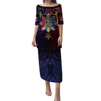 Haiti Philippines Puletasi Haitian Coat Of Arms With Filipino Sun LT05 Long Dress Black - Polynesian Pride