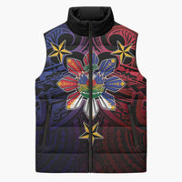 Haiti Philippines Sleeveless Puffer Jacket Haitian Coat Of Arms With Filipino Sun LT05 Unisex Black - Polynesian Pride