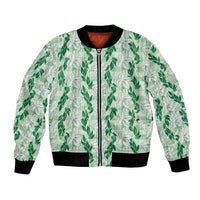 Hawaii Ti Leaf Maile Tuberose Lei Bomber Jacket With Hanalei Leaf Green LT05 Unisex Green - Polynesian Pride