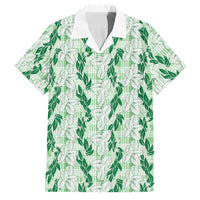 Hawaii Ti Leaf Maile Tuberose Lei Family Matching Short Sleeve Bodycon Dress and Hawaiian Shirt With Hanalei Leaf Green