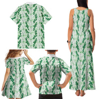 Hawaii Ti Leaf Maile Tuberose Lei Family Matching Tank Maxi Dress and Hawaiian Shirt With Hanalei Leaf Green