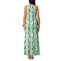 Hawaii Ti Leaf Maile Tuberose Lei Family Matching Tank Maxi Dress and Hawaiian Shirt With Hanalei Leaf Green