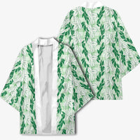 Hawaii Ti Leaf Maile Tuberose Lei Kimono With Hanalei Leaf Green LT05 - Polynesian Pride