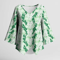 Hawaii Ti Leaf Maile Tuberose Lei Kimono Sleeve Blouse With Hanalei Leaf Green LT05 Female Green - Polynesian Pride