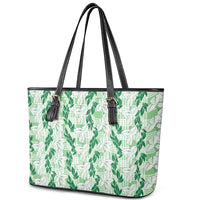 Hawaii Ti Leaf Maile Tuberose Lei Leather Tote Bag With Hanalei Leaf Green LT05 - Polynesian Pride