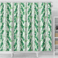 Hawaii Ti Leaf Maile Tuberose Lei Shower Curtain With Hanalei Leaf Green LT05 - Polynesian Pride
