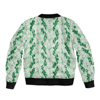 Hawaii Ti Leaf Maile Tuberose Lei Sleeve Zip Bomber Jacket With Hanalei Leaf Green LT05 - Polynesian Pride