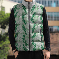 Hawaii Ti Leaf Maile Tuberose Lei Sleeveless Puffer Jacket With Hanalei Leaf Green LT05 - Polynesian Pride
