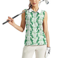 Hawaii Ti Leaf Maile Tuberose Lei Women Sleeveless Polo Shirt With Hanalei Leaf Green LT05 - Polynesian Pride