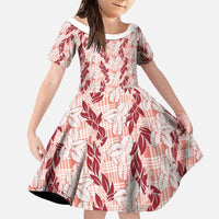 Hawaii Ti Leaf Maile Tuberose Lei Family Matching Off The Shoulder Long Sleeve Dress and Hawaiian Shirt With Hanalei Leaf Red