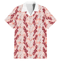 Hawaii Ti Leaf Maile Tuberose Lei Family Matching Off The Shoulder Long Sleeve Dress and Hawaiian Shirt With Hanalei Leaf Red