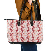 Hawaii Ti Leaf Maile Tuberose Lei Leather Tote Bag With Hanalei Leaf Red LT05 - Polynesian Pride