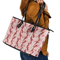 Hawaii Ti Leaf Maile Tuberose Lei Leather Tote Bag With Hanalei Leaf Red LT05 - Polynesian Pride