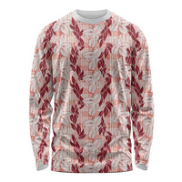 Hawaii Ti Leaf Maile Tuberose Lei Long Sleeve Shirt With Hanalei Leaf Red LT05 Unisex Red - Polynesian Pride