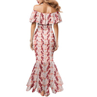 Hawaii Ti Leaf Maile Tuberose Lei Mermaid Dress With Hanalei Leaf Red LT05 - Polynesian Pride