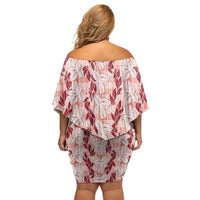 Hawaii Ti Leaf Maile Tuberose Lei Off Shoulder Short Dress With Hanalei Leaf Red LT05 - Polynesian Pride