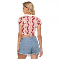 Hawaii Ti Leaf Maile Tuberose Lei Raglan Cropped T Shirt With Hanalei Leaf Red LT05 - Polynesian Pride